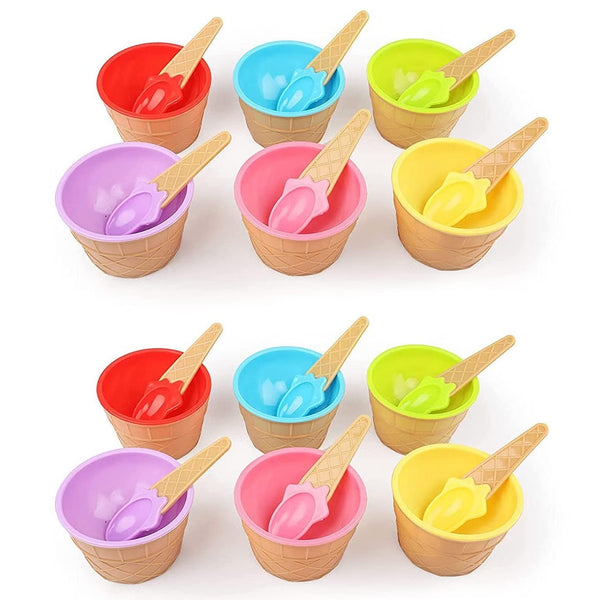5321  Ice Cream Bowl  Spoon Set Plastic Solid Colour Cream Cup Couple Bowl With Spoon. Ice Cream Spoon  Bowl Set 12 Pc Set Of Ice Cream Bowl  Spoon (Multi Color)