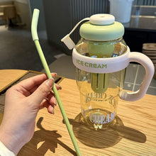 Approx 1300ml Large Capacity Cute Ice Cream Themed Water Bottle With Handle Straw  Fruit Infuser  Leakproof Sipper For Kids  Adults