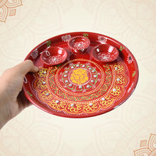 Hand-painted Decorative Pooja Thali With Ganesha Motif And Diyas
