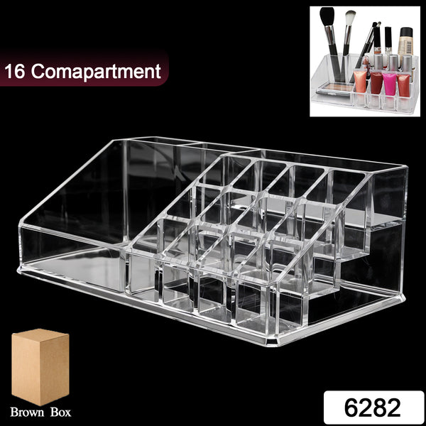6282 16 Compartment Cosmetic Makeup Jewellery Lipstick Storage Organiser Box Cosmetic Storage Box Make-up Lipstick Organizer  Lipstick Holder Case  Transparent