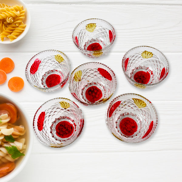 8234 Rose Glass Multipurpose Pudding  Dessert  Ice Cream Bowl Set For Home Use Home  Kitchen Serving Bowl For Sundae Sweets Snacks Fruit Pudding Nuts Or Dip Serving Bowls 6 Medium  1 Big Bowl (Set Of 7 Pc)