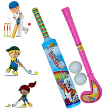 8023 Combo Of Light Weight Plastic Bat Ball  Hockey For Kids