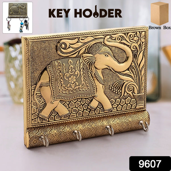 Wooden Key Holder For Home Decor Stylish Metal Gold Antique Elephant Design (1 Pc)