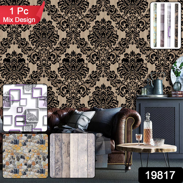 Self-adhesive Waterproof Wallpaper Roll - (1 Pc  Mix Design)