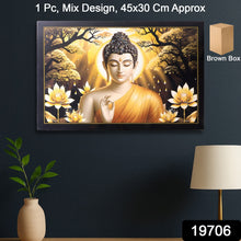 Decorative Lord Buddha Wall Painting With Wooden Frame Mix Design 45x30 Cm Approx (1 Pc)