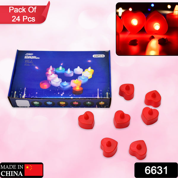 6631 Flameless Candles Led Heart Shape Tea Light Candles Multi Color Electrical Diya Candles Battery Operated Fake Candles For Gifthome Decoration Diwali Navratri Lighting (Pack Of 24)