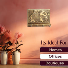 Wooden Key Holder For Home Decor Stylish Metal Gold Antique Elephant Design (1 Pc)