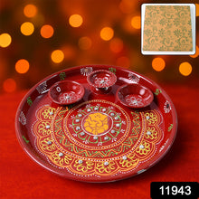 Hand-painted Decorative Pooja Thali With Ganesha Motif And Diyas