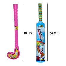8023 Combo Of Light Weight Plastic Bat Ball  Hockey For Kids
