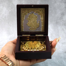 Golden Charan Paduka In Wooden Box  Spiritual Gift  Pooja Accessory