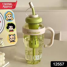 Approx 1300ml Large Capacity Cute Ice Cream Themed Water Bottle With Handle Straw  Fruit Infuser  Leakproof Sipper For Kids  Adults